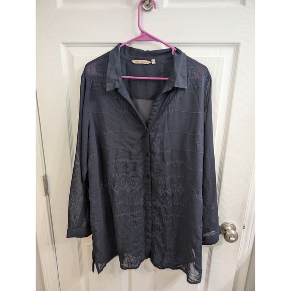 Soft Surroundings Tops - Soft Surroundings Embroidered Tunic Women Navy‎ Sheer Boho 1X